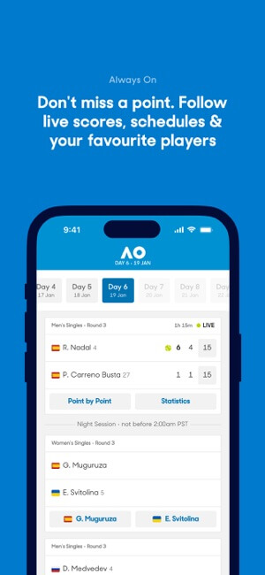 Mobilní aplikace Australian Open Tennis 2024