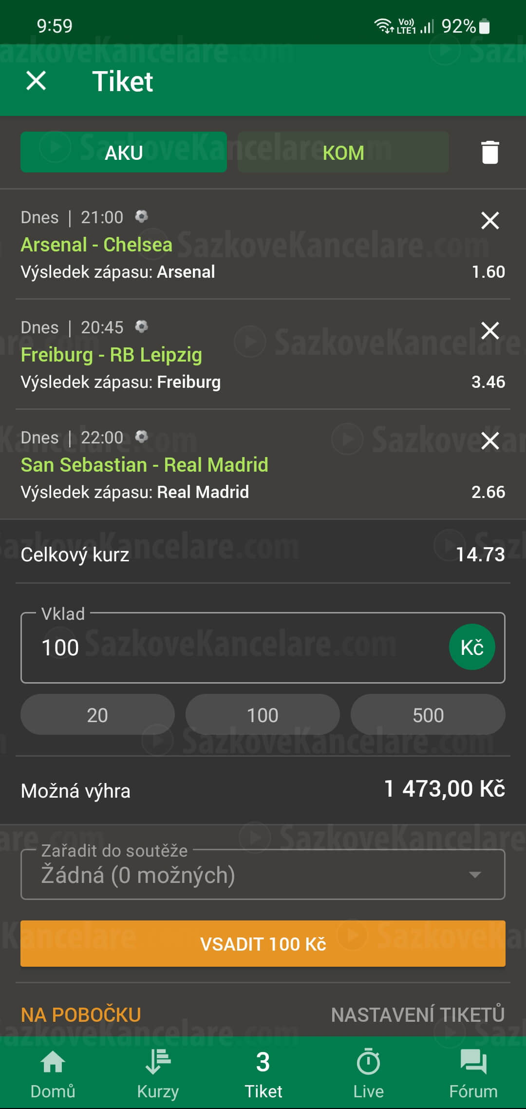 AKO sázka v appce Chance