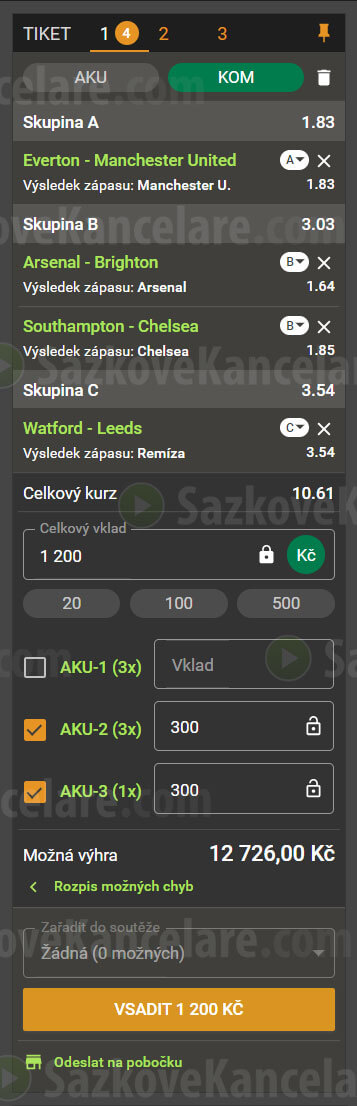 Rozpisový tiket v Chance