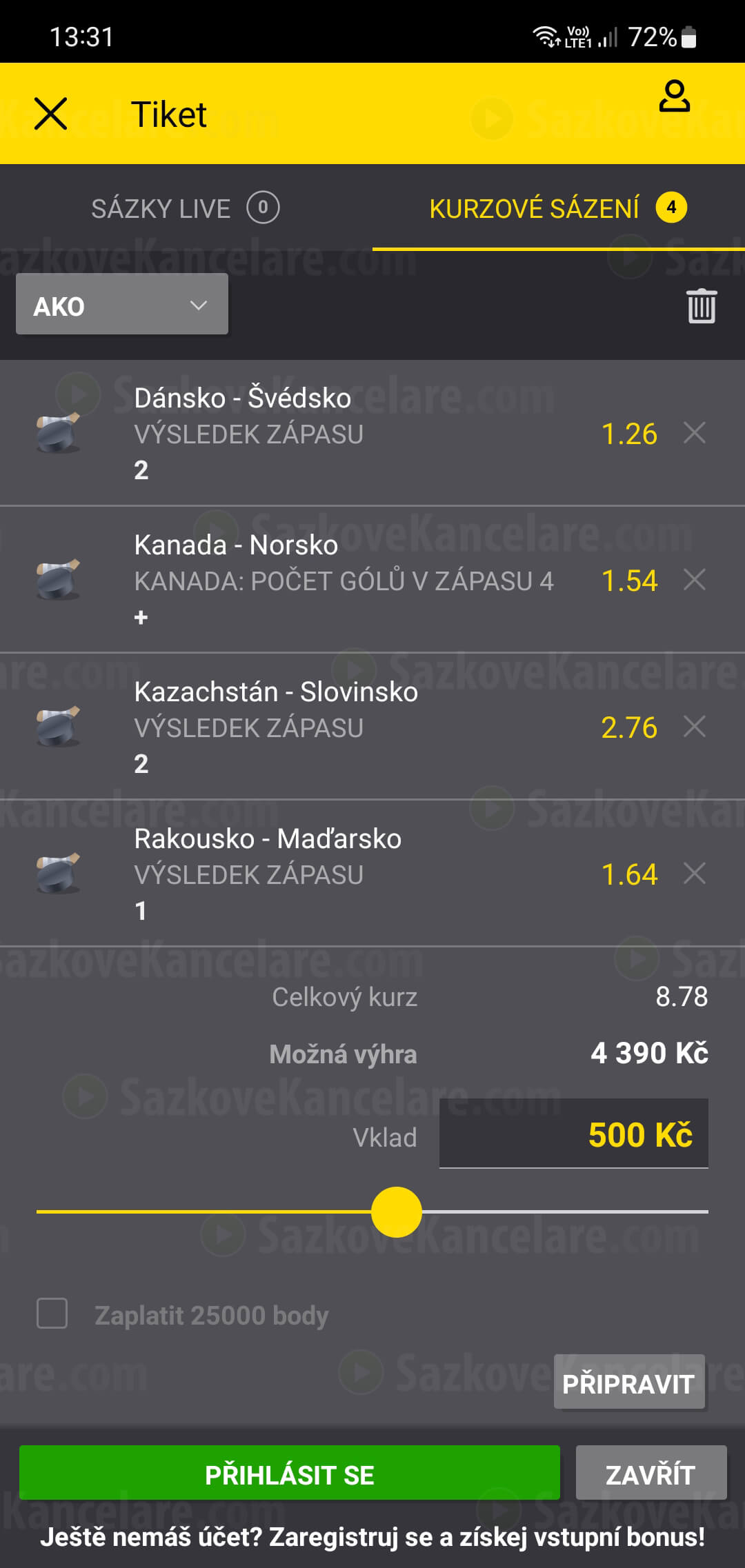AKO sázka v appce Fortuna