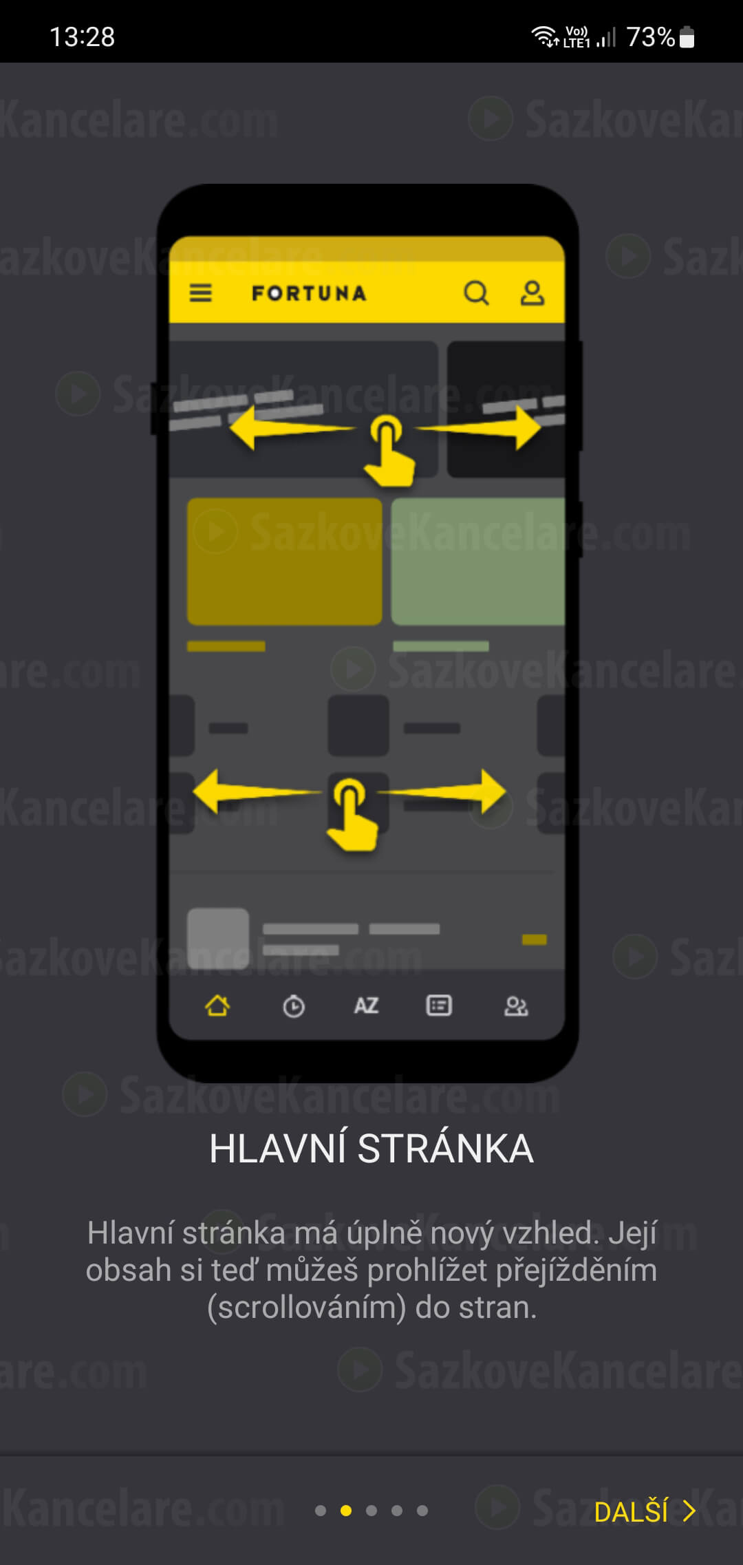 Nápověda při prvním spuštění Fortuna apk