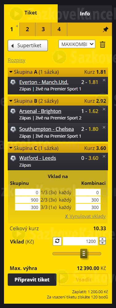 Rozpisový tiket ve Fortuně