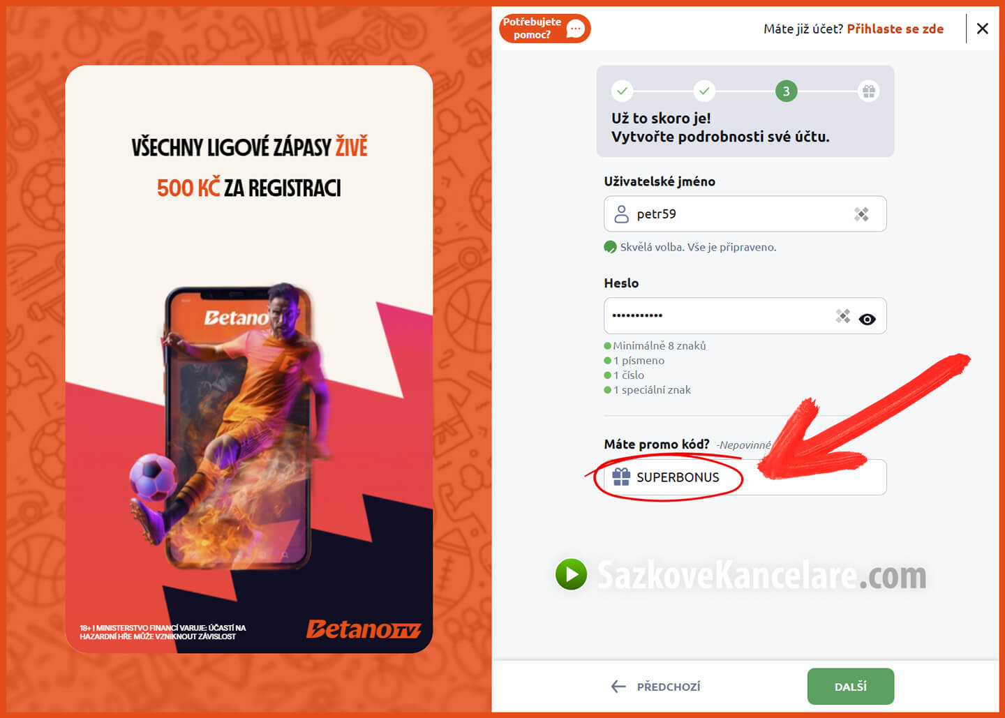Kde vložit Betano akční kód na počítači