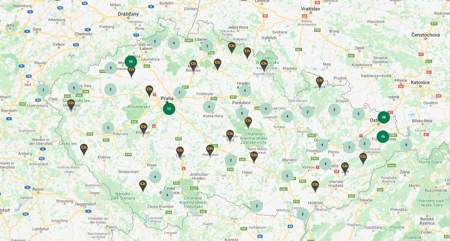 Mapa poboček Chance v Česku
