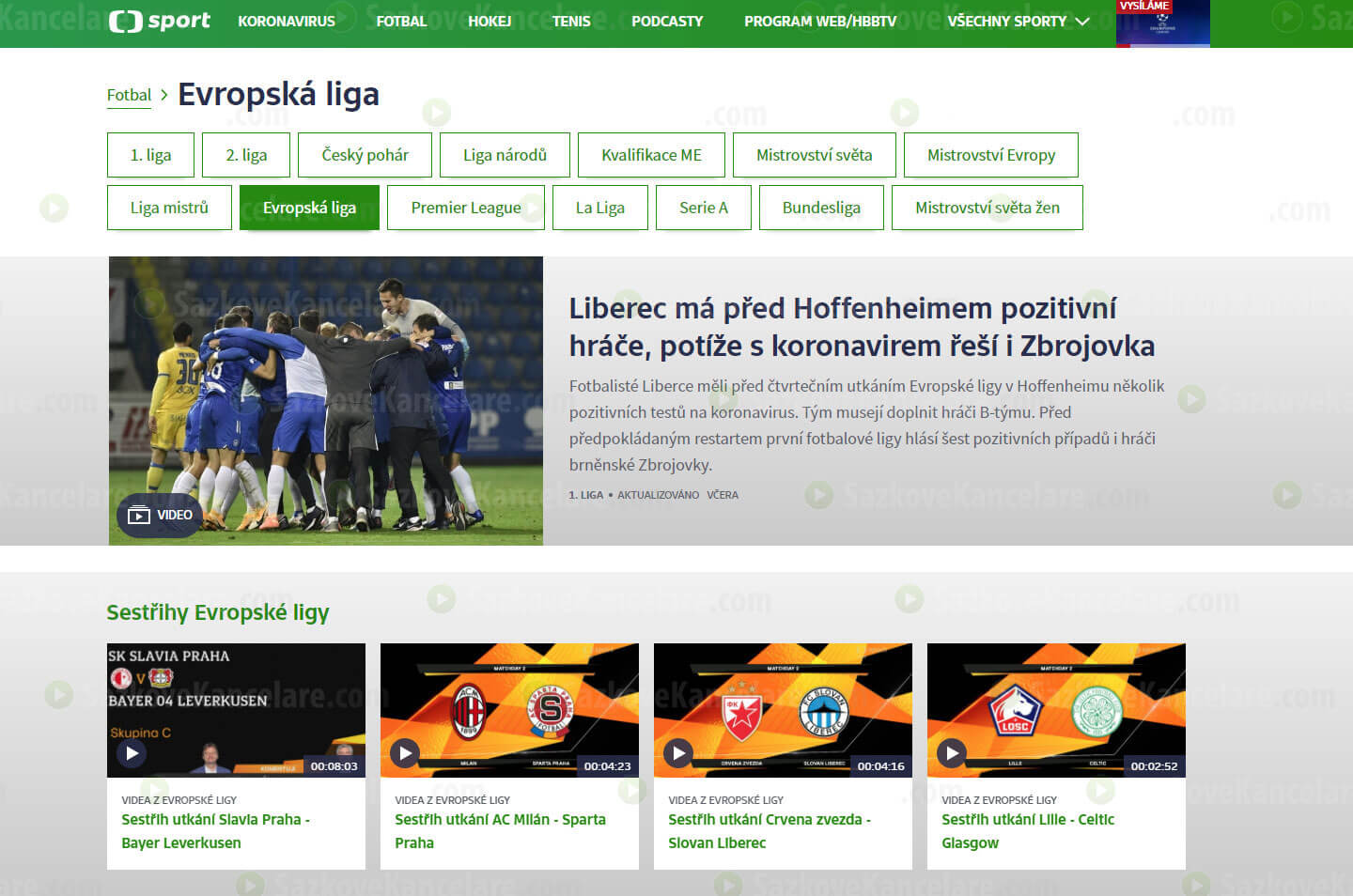 Evropská liga na webu ČT Sport