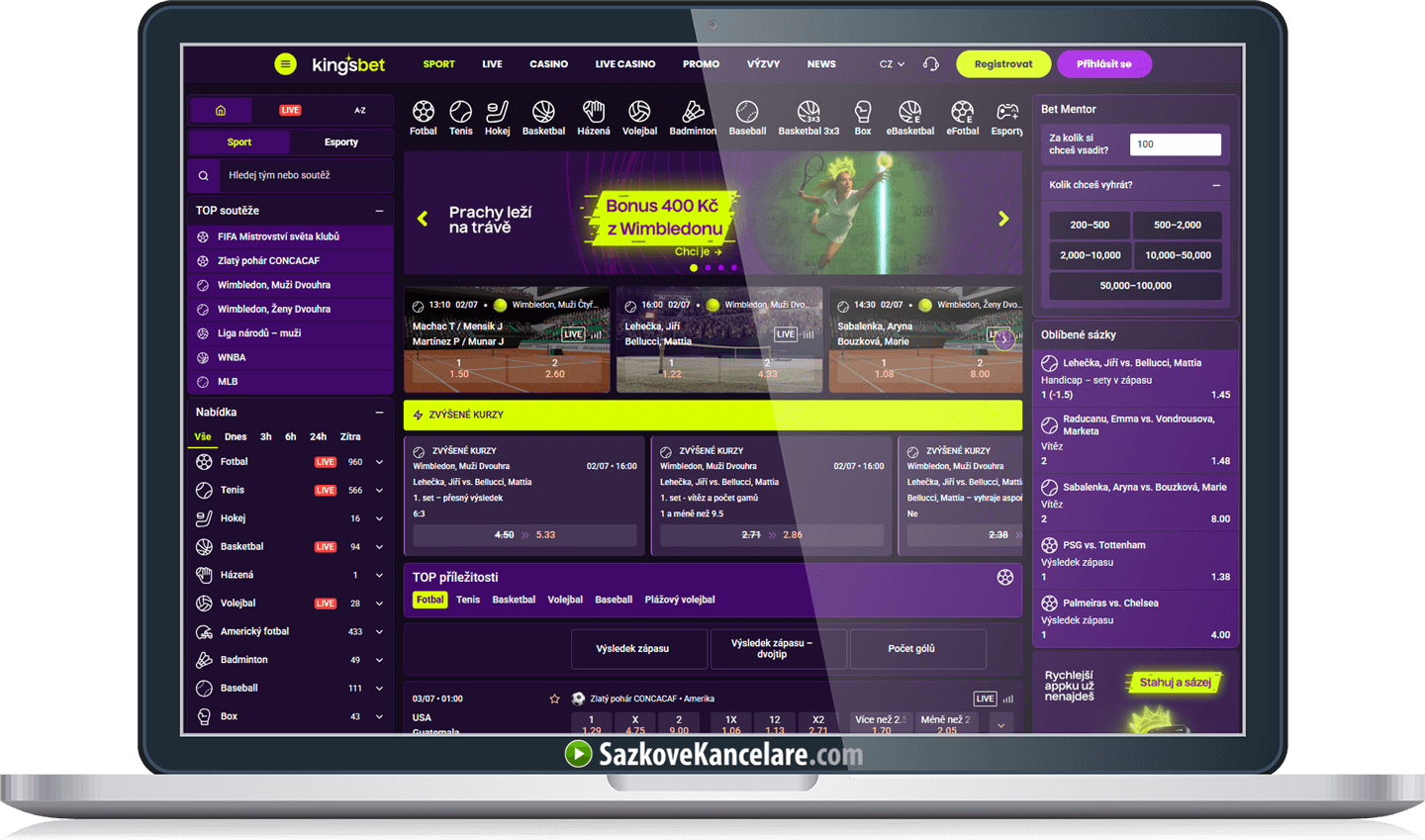 Kurzová nabídka a live rozhraní Kingsbet