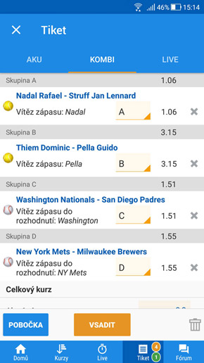Kombinovaný tiket v Tipsport appce