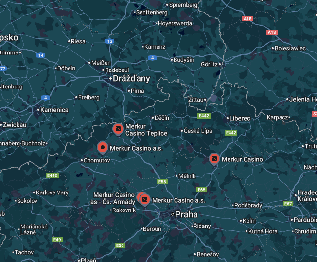 Mapa MerkurXtip poboček 