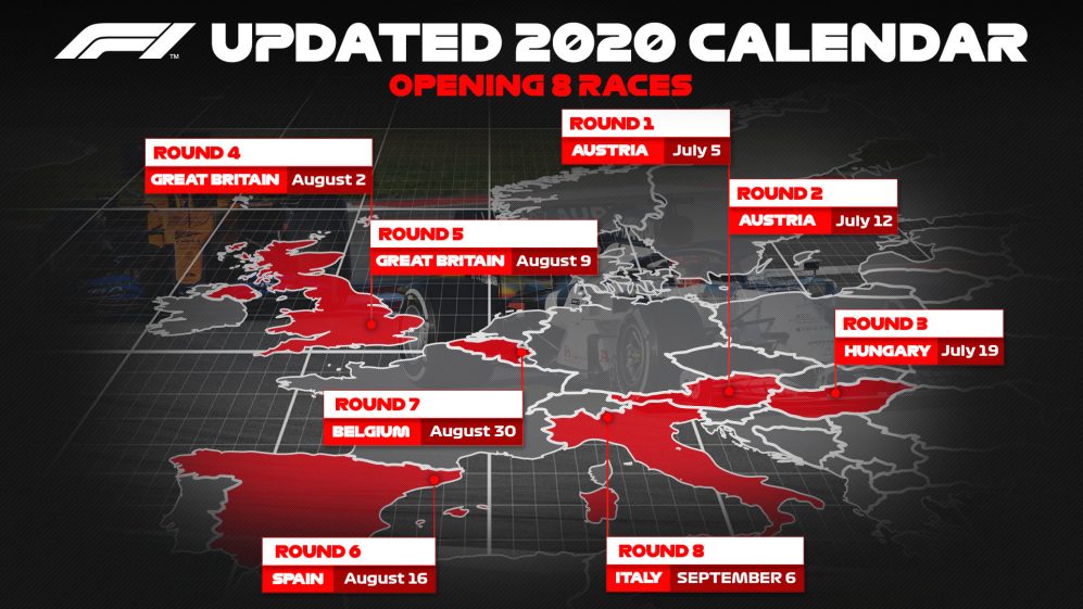 Nový kalendář závodů F1 2020