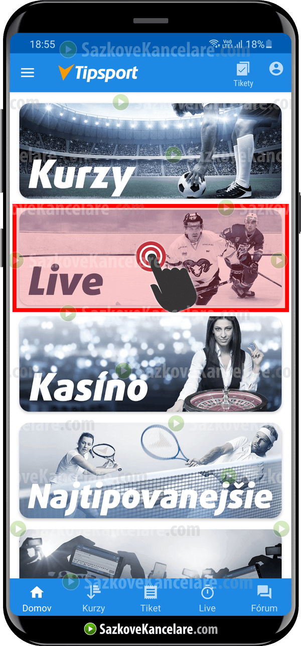 Hlavní menu v Tipsport aplikaci Hlavní menu v aplikaci Tipsport