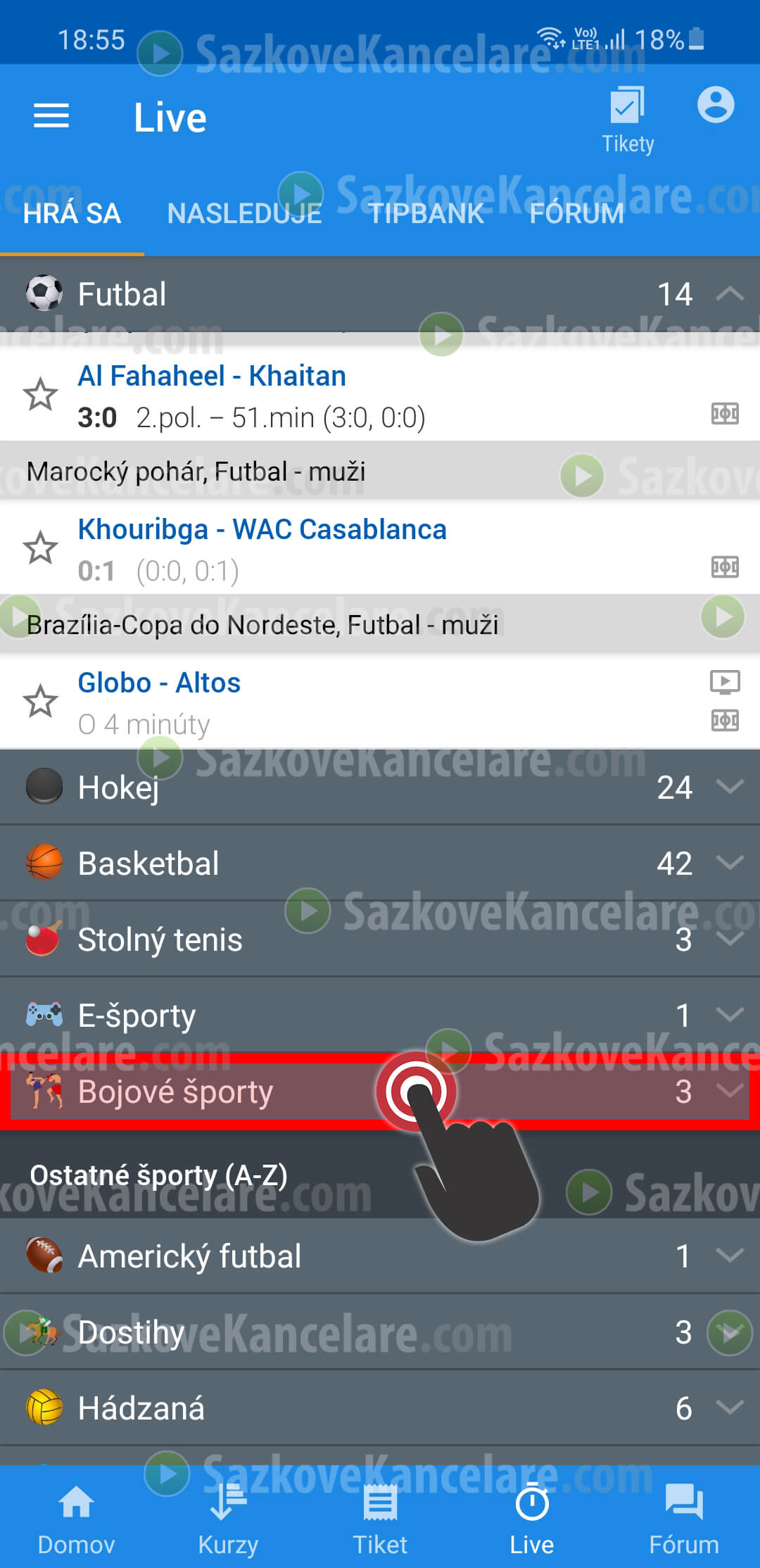 Zoznam LIVE sportovních událostí u Tipsportu