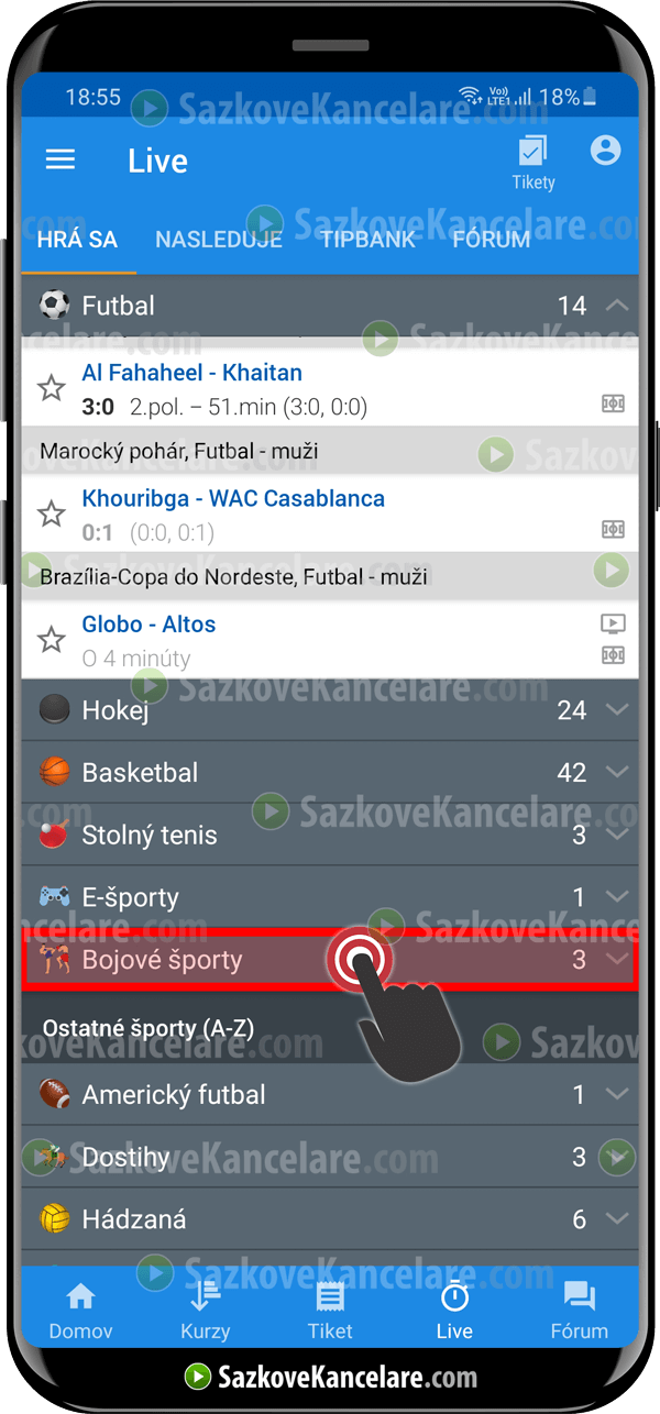 LIVE události v Tipsport aplikaci Zoznam LIVE sportovních událostí u Tipsportu