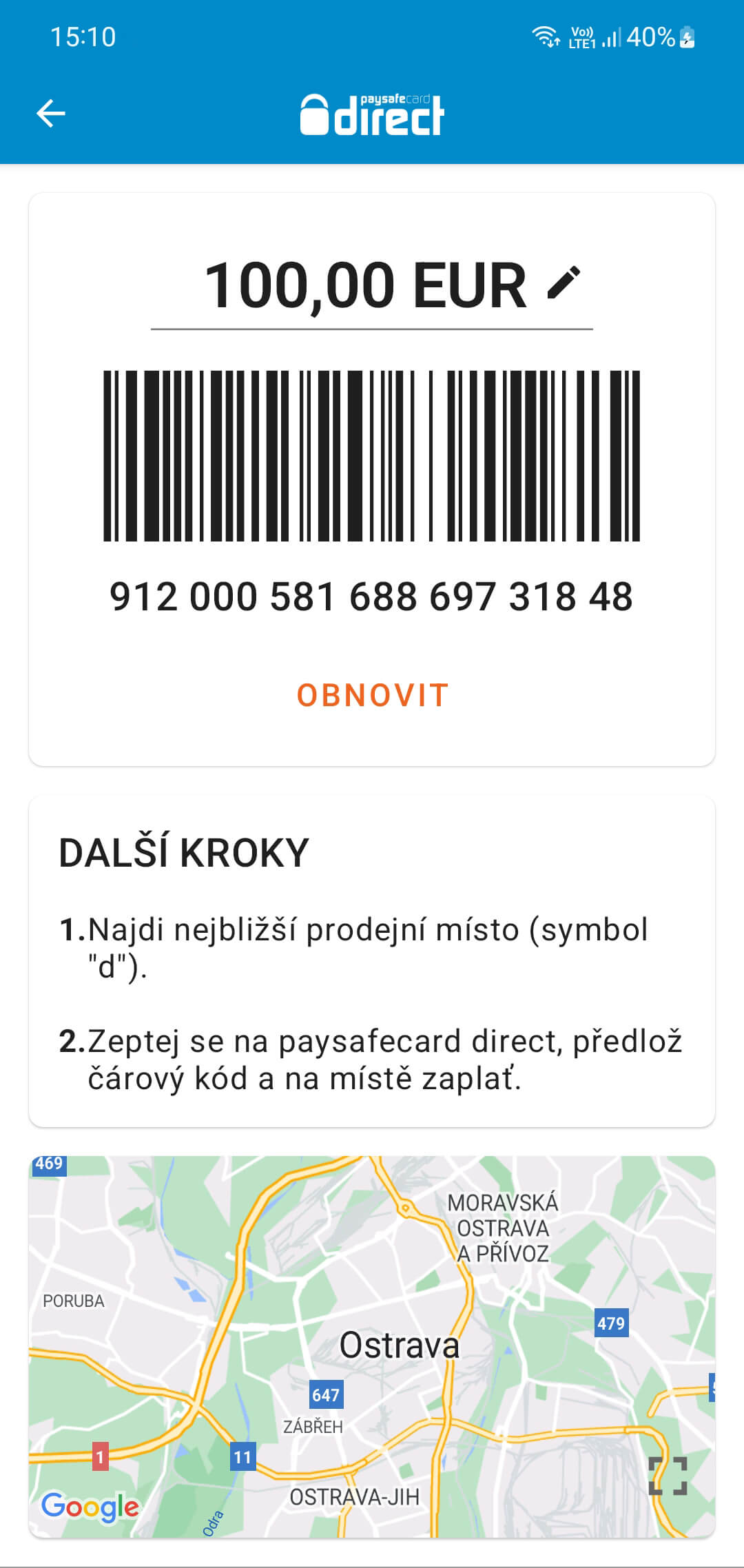 Paysafecard aplikace na zařízení Android