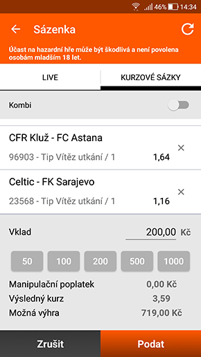 Sázenka v mobilní aplikaci od SYNOTtip