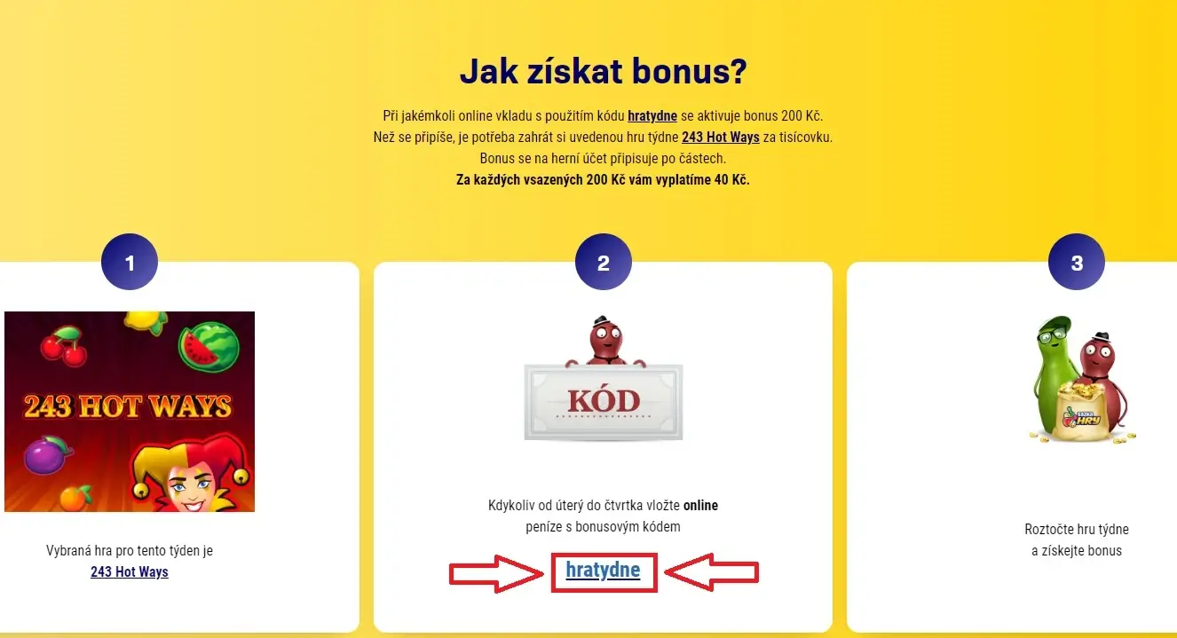 Jak získat bonus v Sazce s kódem hratydne: online vklad, hra týdne a bonus 200 Kč