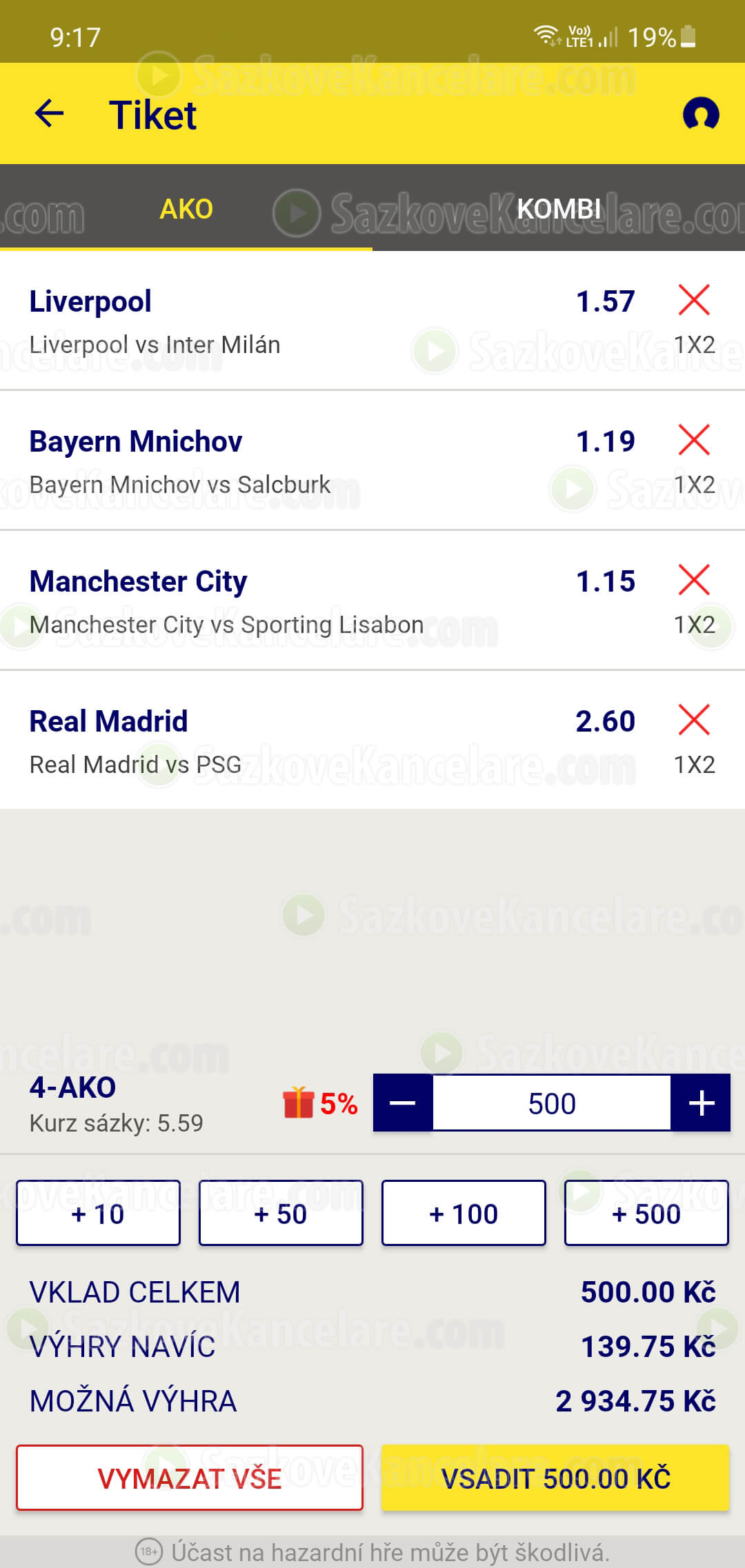Kombi tiket v appce Sazkabet