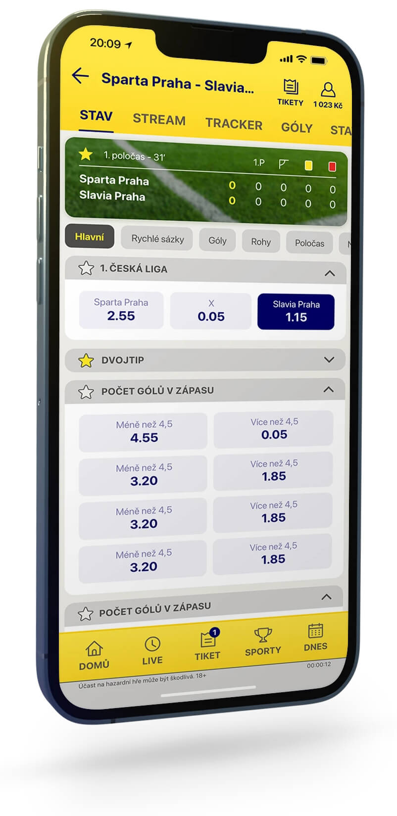 Live matchtracker v mobilní aplikaci Sazkabet