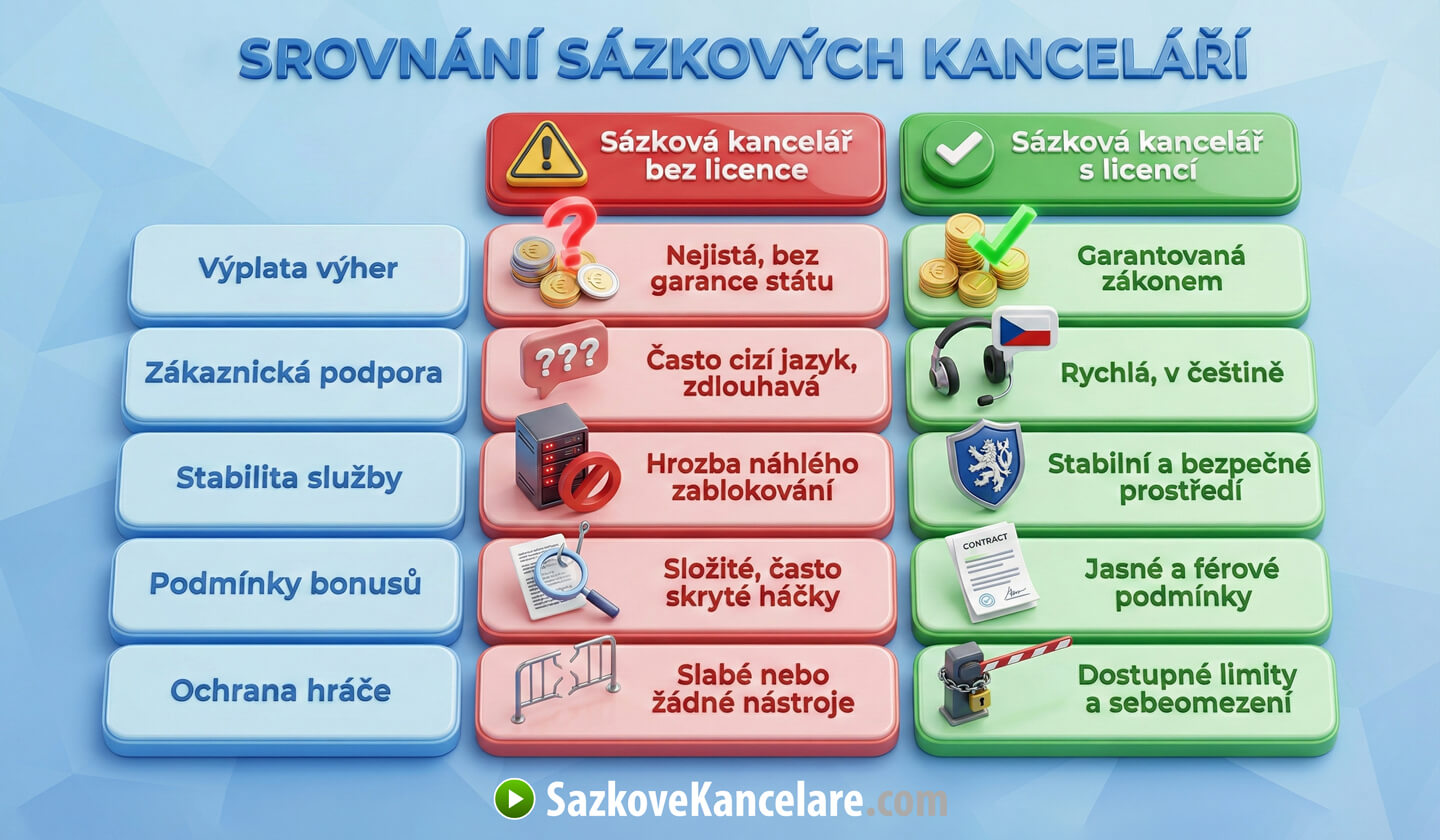 Srovnání sázkových kanceláří s licencí a bez licence