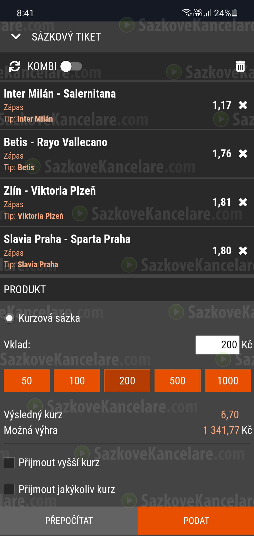 Sázenka v mobilní aplikaci SYNOT TIP