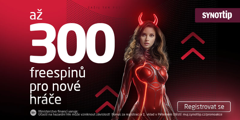 Oficiální promo banner SynotTip casina na bonus až 300 free spinů za první vklad pro nové hráče.