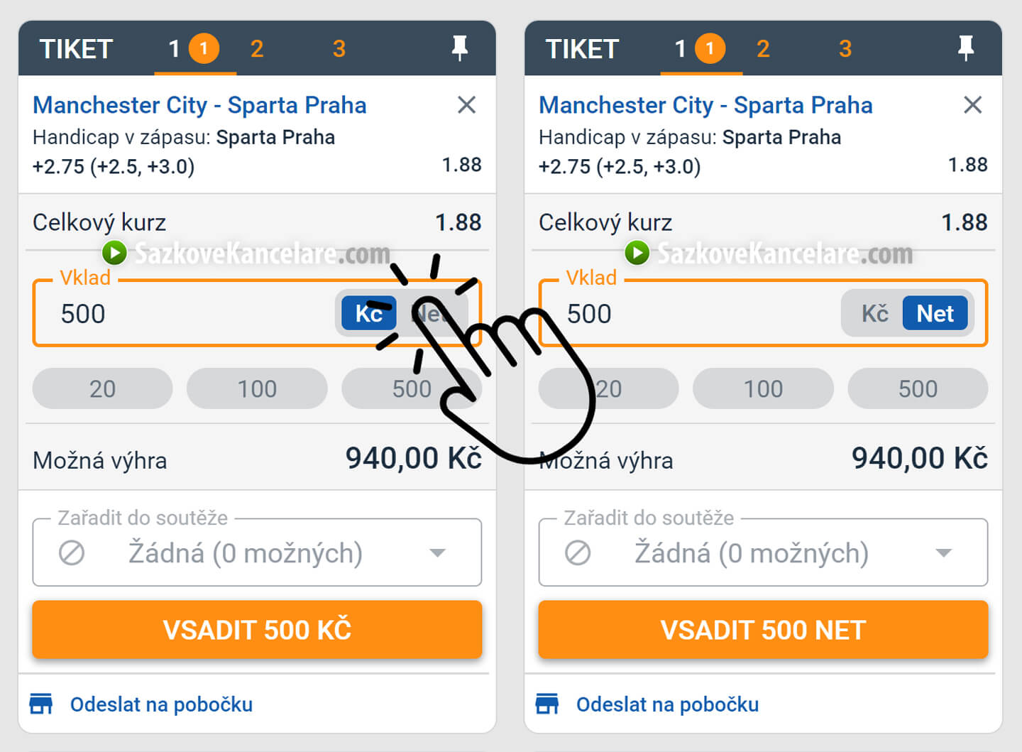 Kč vs Nety na tiketu u Tipsportu