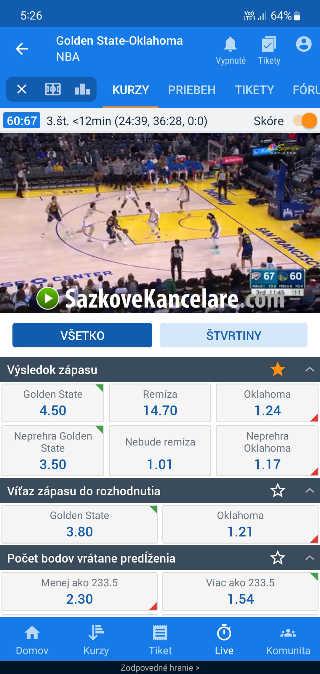 NBA live stream na TV Tipsport