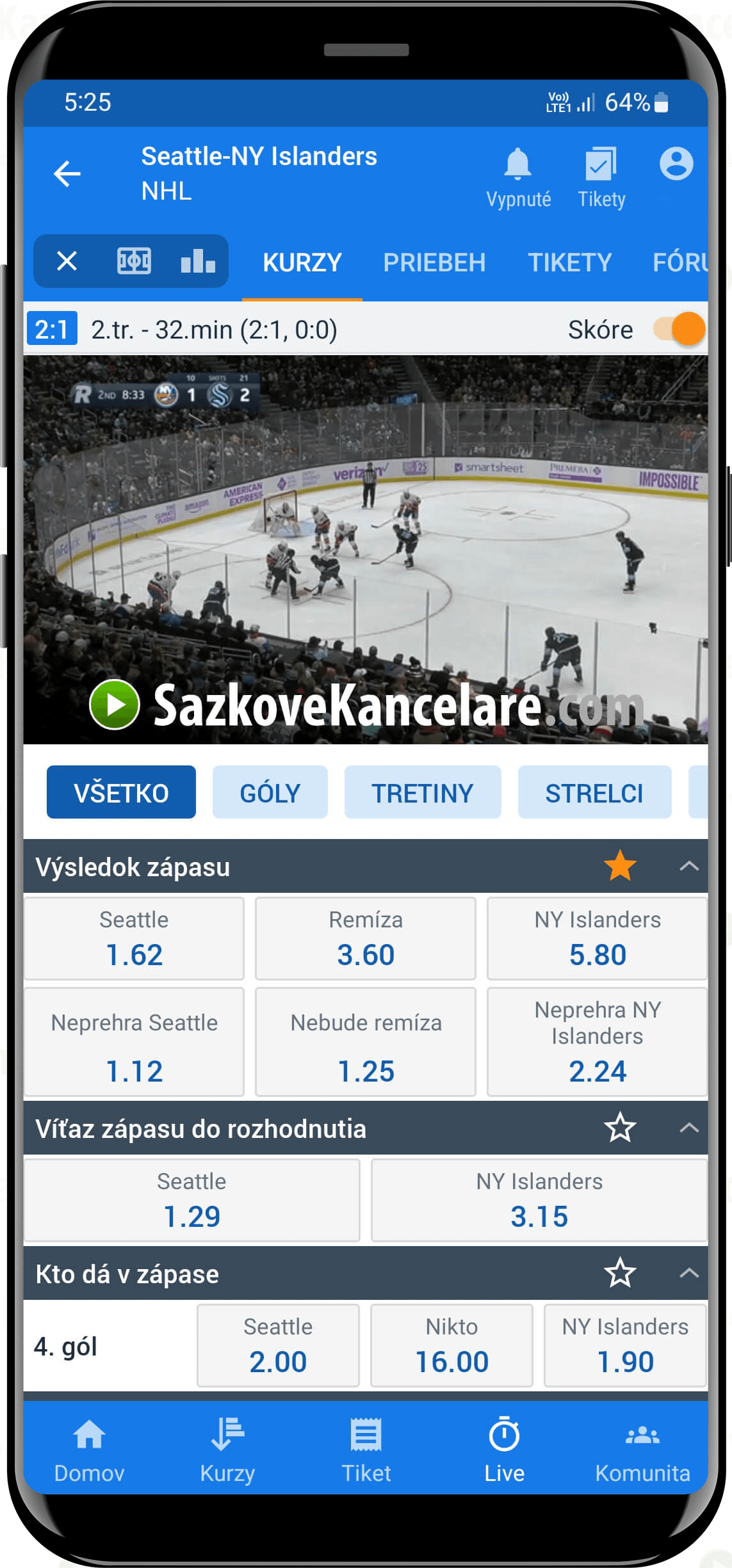 Live stream NHL v aplikaci Tipsport