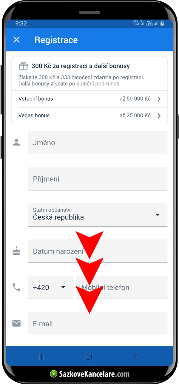 Registrační formulář v aplikaci Tipsportu