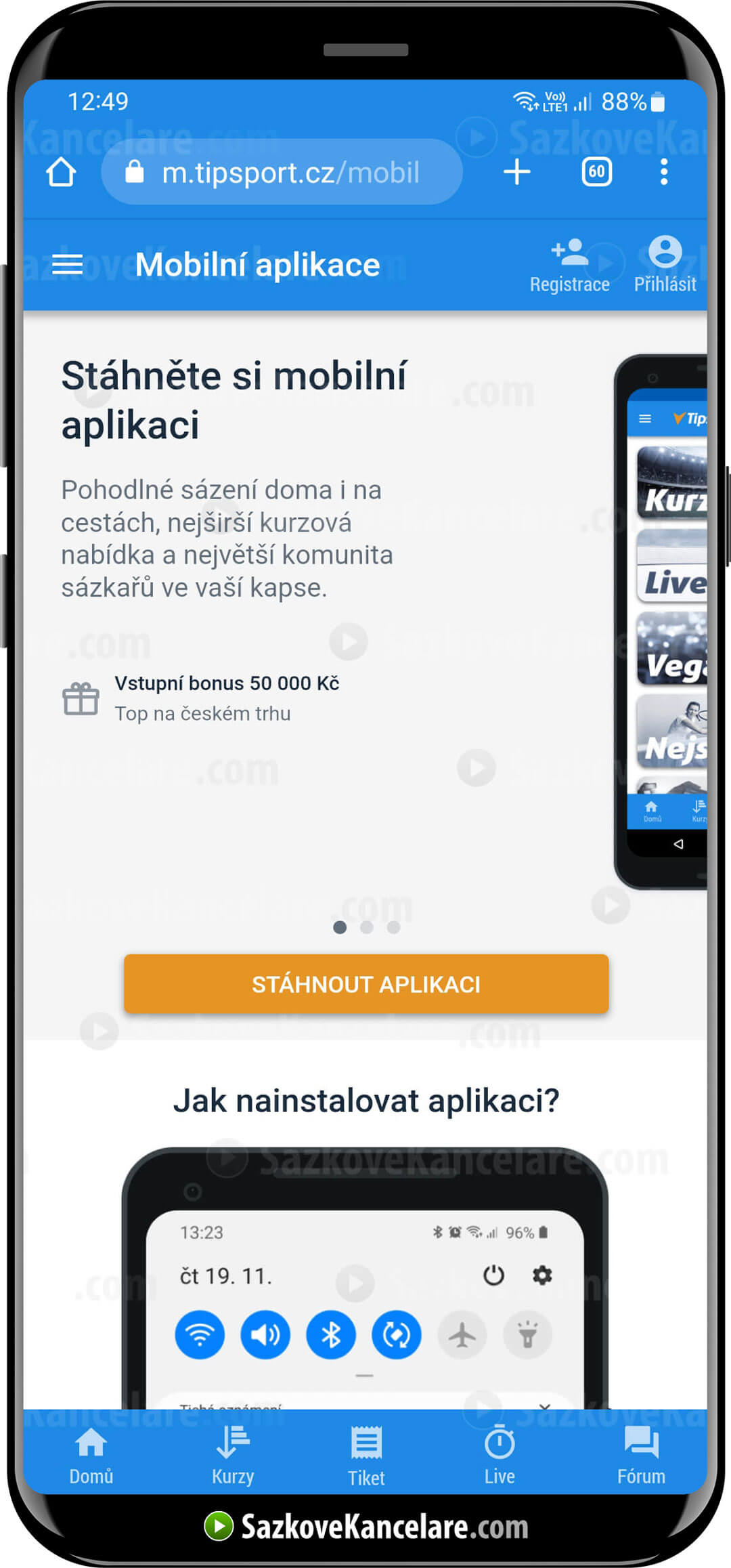 Instalace sázkové aplikace Tipsportu