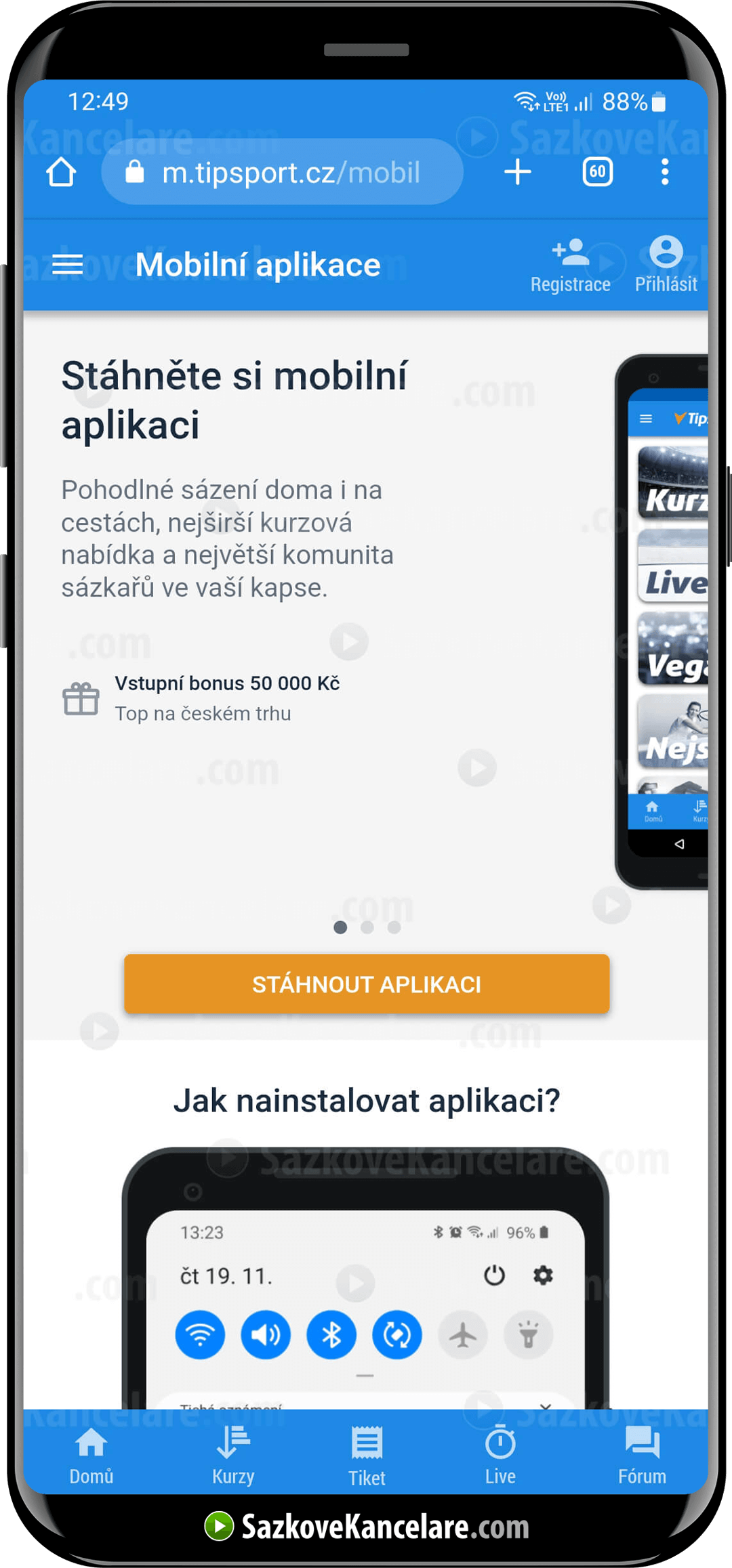 Instalace sázkové aplikace Tipsportu