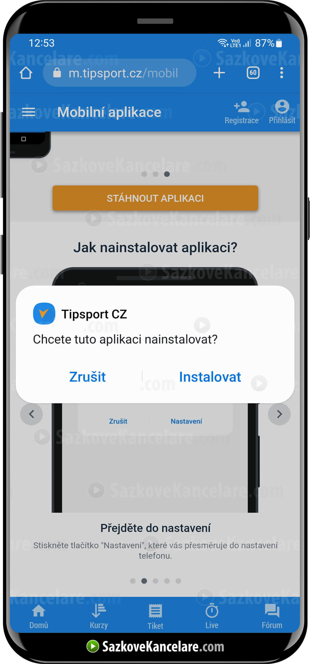 Instalace sázkové aplikace Tipsportu