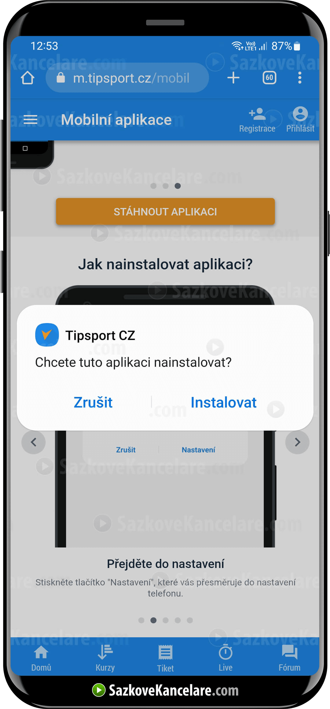 Instalace sázkové aplikace Tipsportu