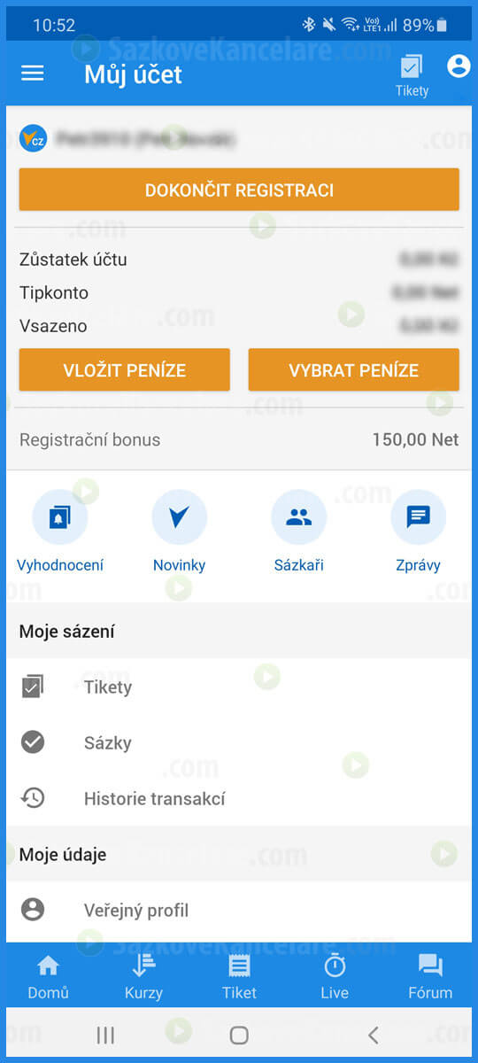 Vklad na účet přes Tipsport apk