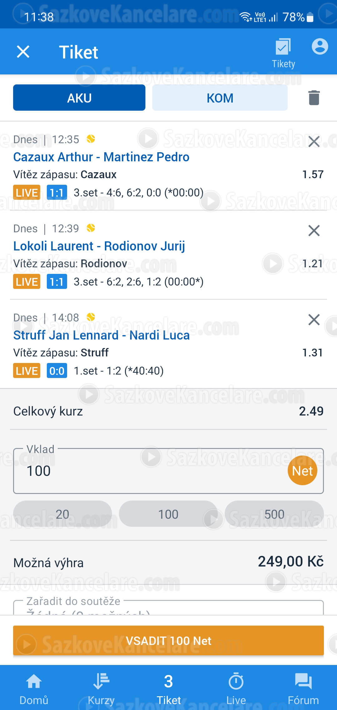 Live sázka v appce Tipsport