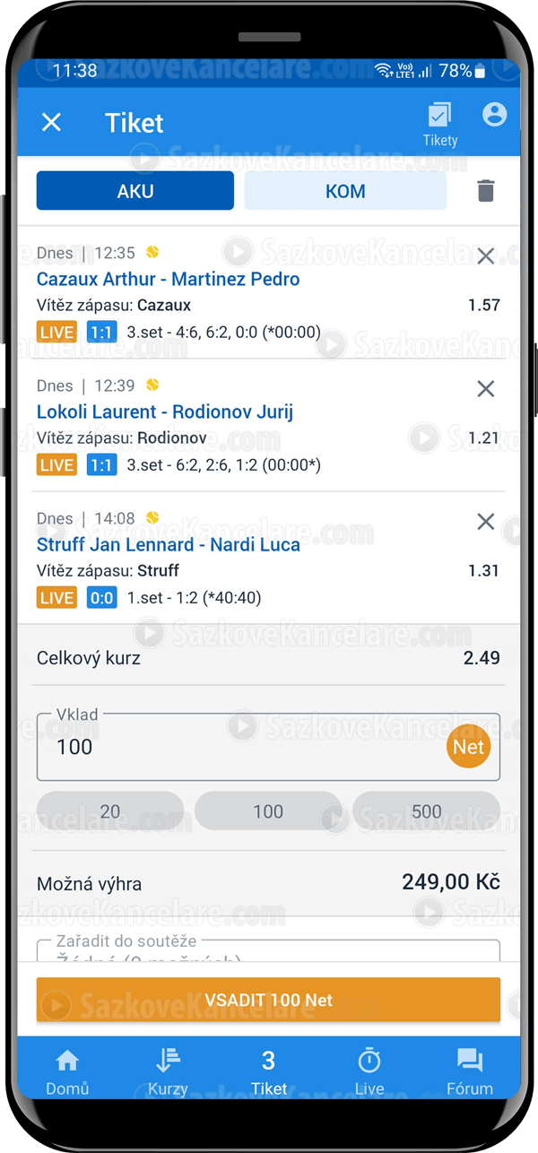 Live sázka v appce Tipsport