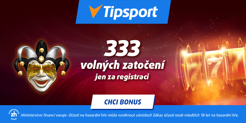 Tipsport 333 free spinů za registraci