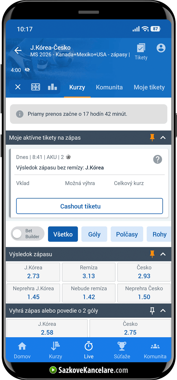 Ukázka spuštěného fotbalového live streamu v TV Tipsport