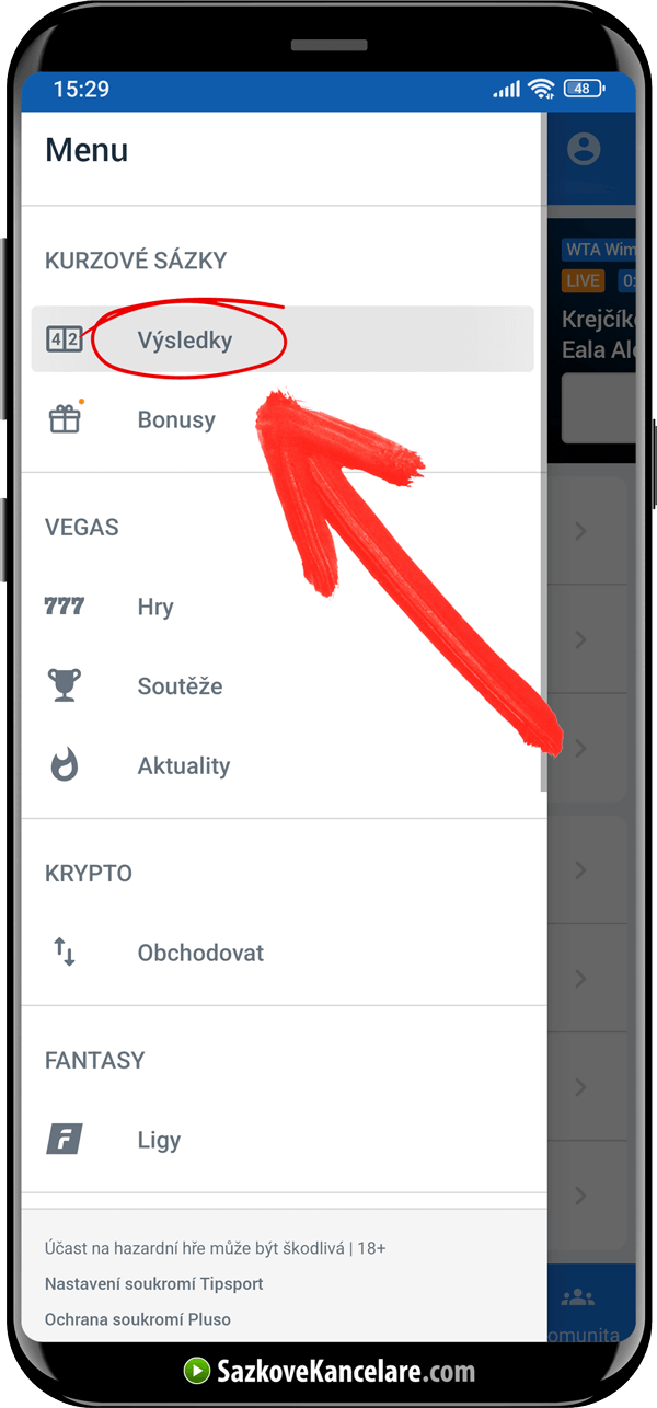 Výsledky v Tipsport app
