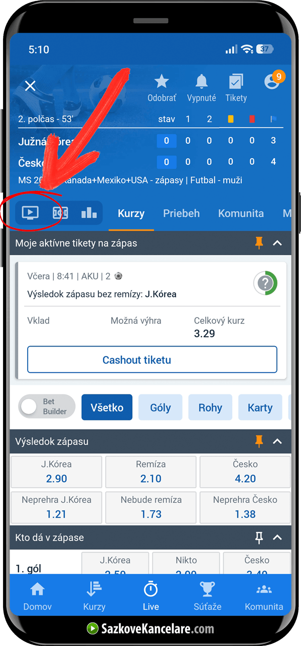 Spuštění fotbalového live streamu v TV Tipsport