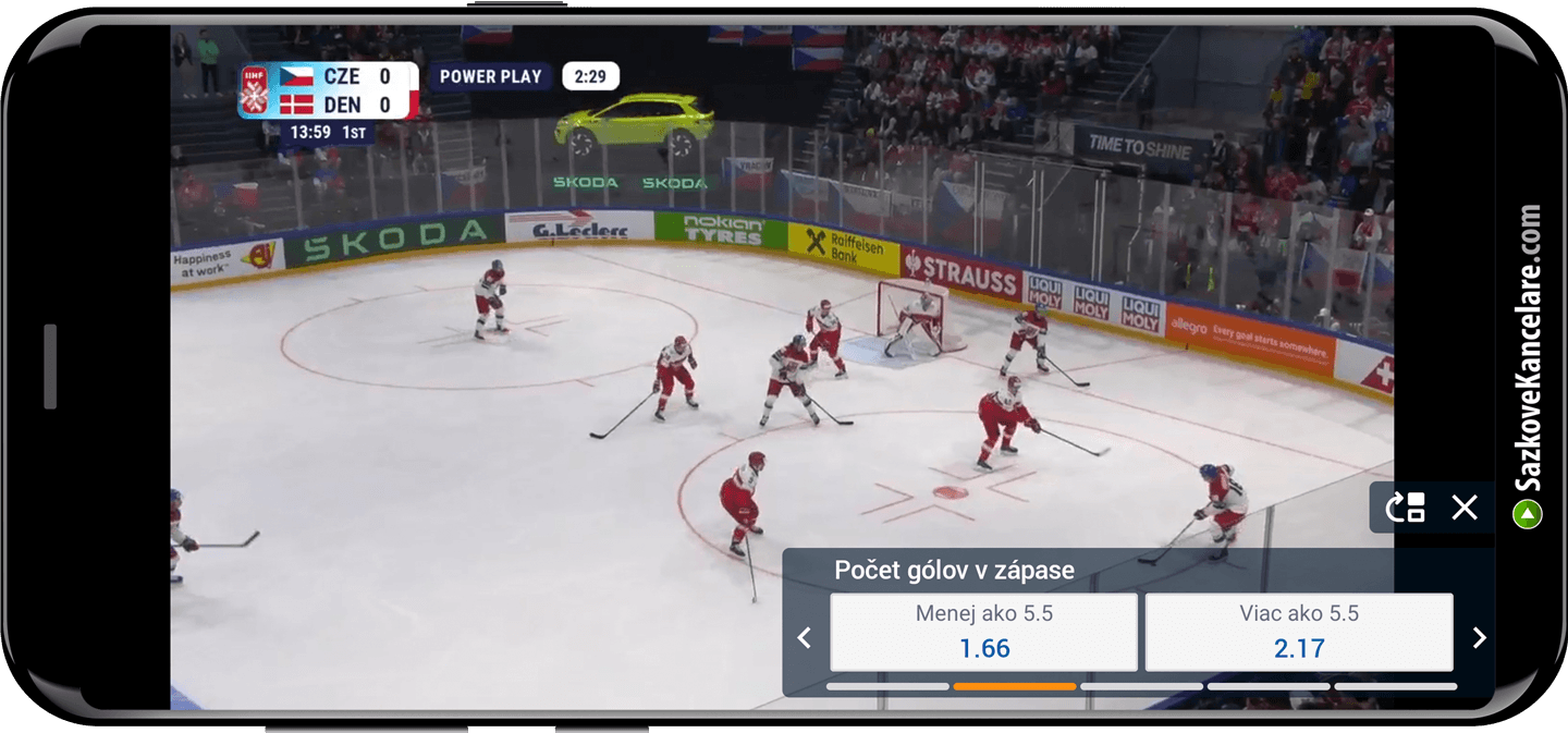 Sledování MS v hokeji na celou obrazovku s live kurzy ve videu
