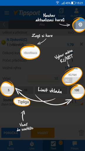 Vysvětlivky - Tiket aplikace Tipsport