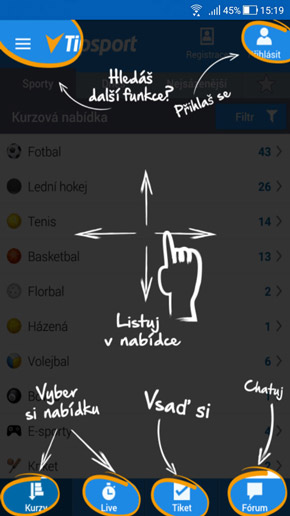 Vysvětlivky - Úvod aplikace Tipsport