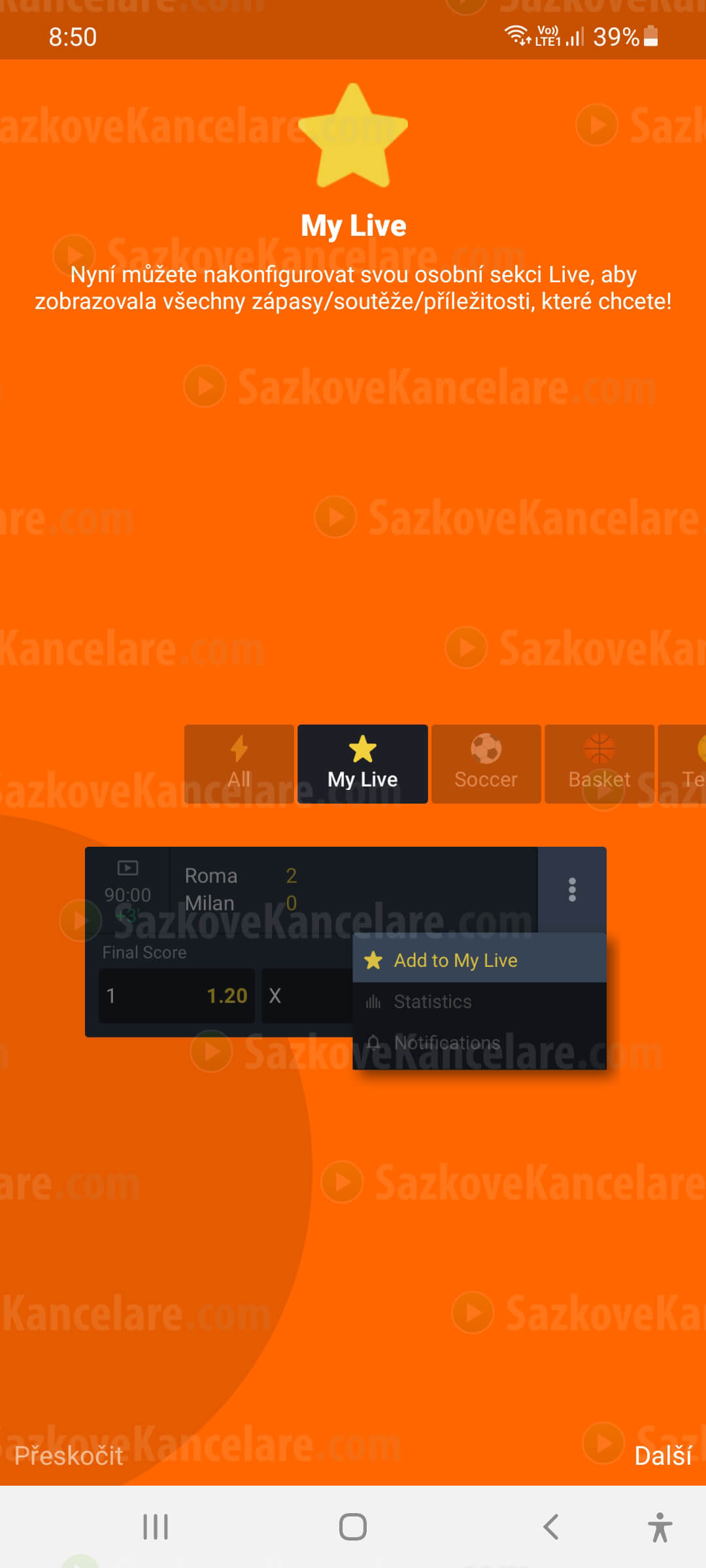Nastavení vlastní LIVE ponuky