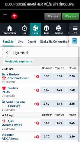 Kurzová nabídka mobilní aplikace BetStars