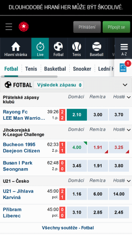 Live sázky v aplikací BetStars