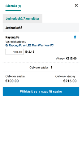 Tiket v mobilní aplikací BetStars