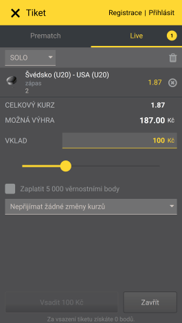 Tiket v mobilní aplikací iFortuna