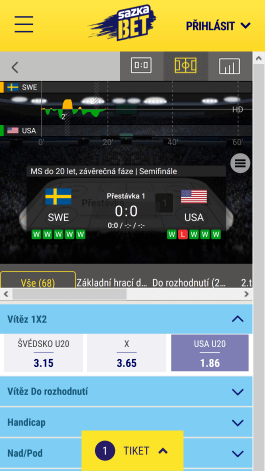 Live sázky v aplikací SazkaBet