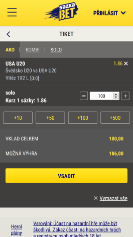 Tiket v mobilní aplikací SazkaBet