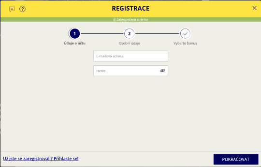 Registrace u SazkaBetu